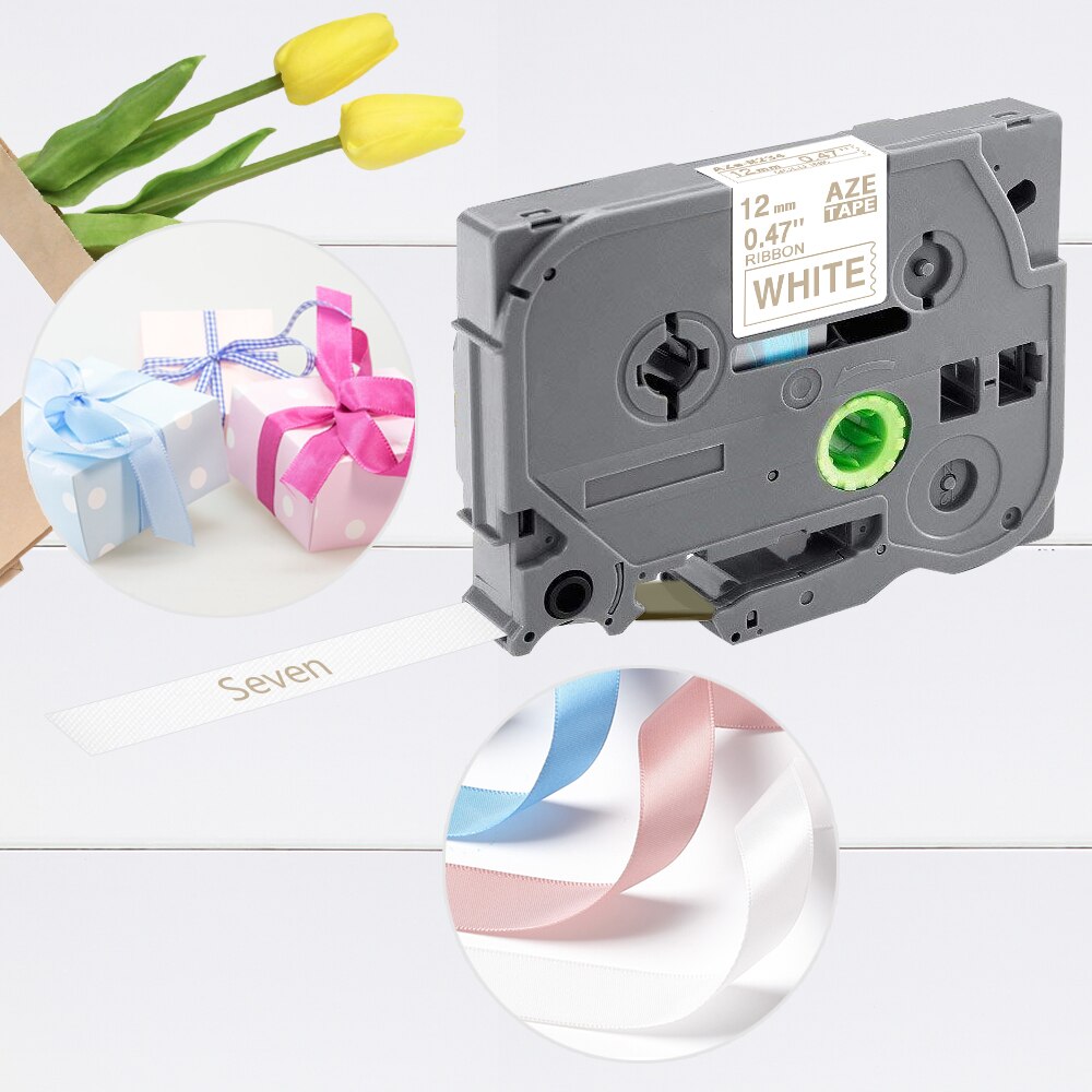 RE34 R231 Satijnen Lint 12Mm Label Tape Compatibel Voor Brother TZe-R231 TZe-RE34 TZE-RE31 TZE-RG34 P Touch Label Printer: Gold on White