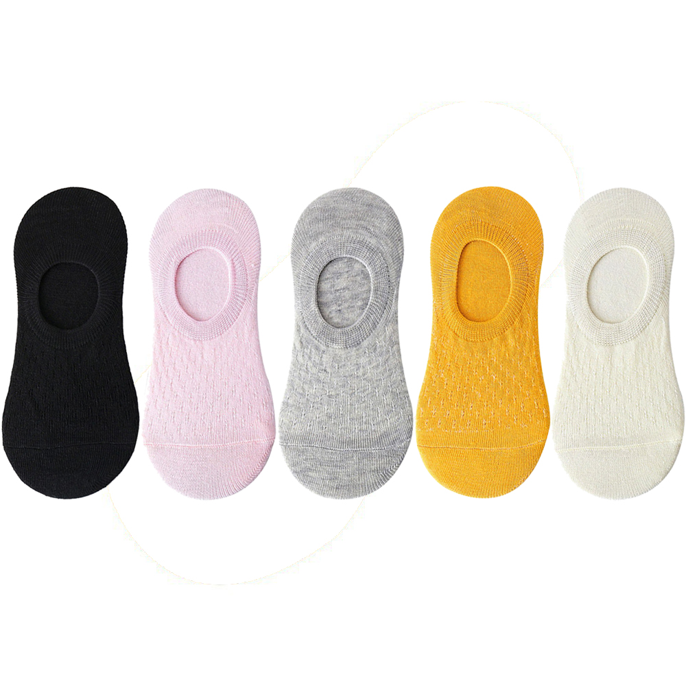 10 Pieces 5 Pairs Women Sock Slippers Set Solid Color Invisible Boat Socks Breathable Non-slip Silicone No Show Short Ankle Sock: Ivory