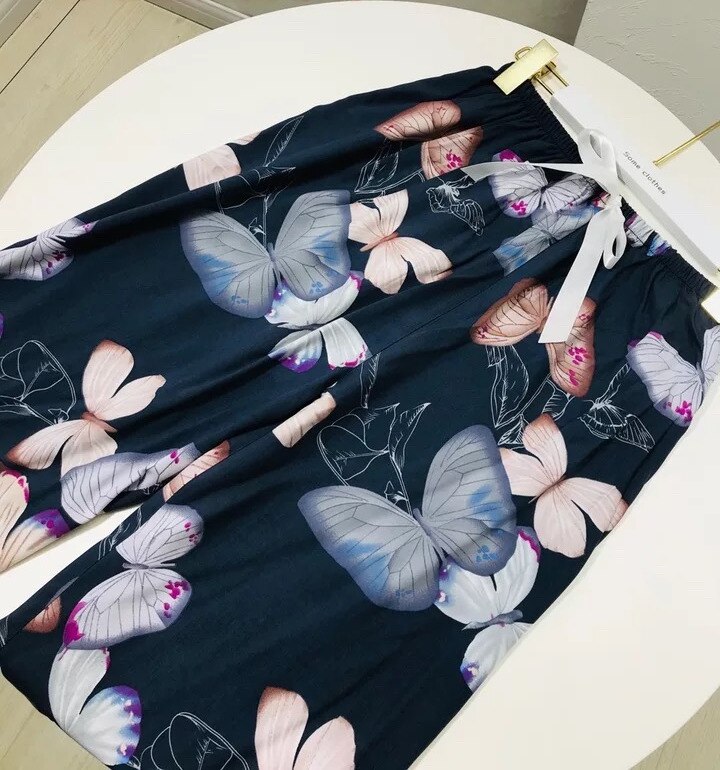 Vrouwen Zomer Slaap Bodems Homewear Slaap Broek Bloemenprint Pyjama Broek Katoen Comfortabele Brede-Been Elastische Ouc129: 12