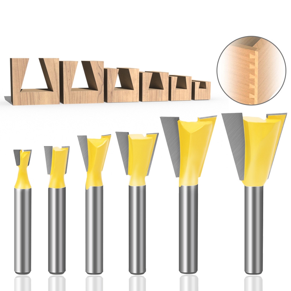 1pcs or 6pcs 6mm Shank 1/4 Dovetail Cutter Joint Router Bits Set 3/8'' 1/2'' 5/8'' 3/4'' Woodworking Tools Engraving for Wood