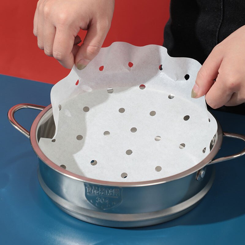 50Pc/Bag Air Fryer Steamer Liners Premium Perforated Wood Pulp Papers Non-Stick Steaming Basket Mat Baking Utensils For Kitchen