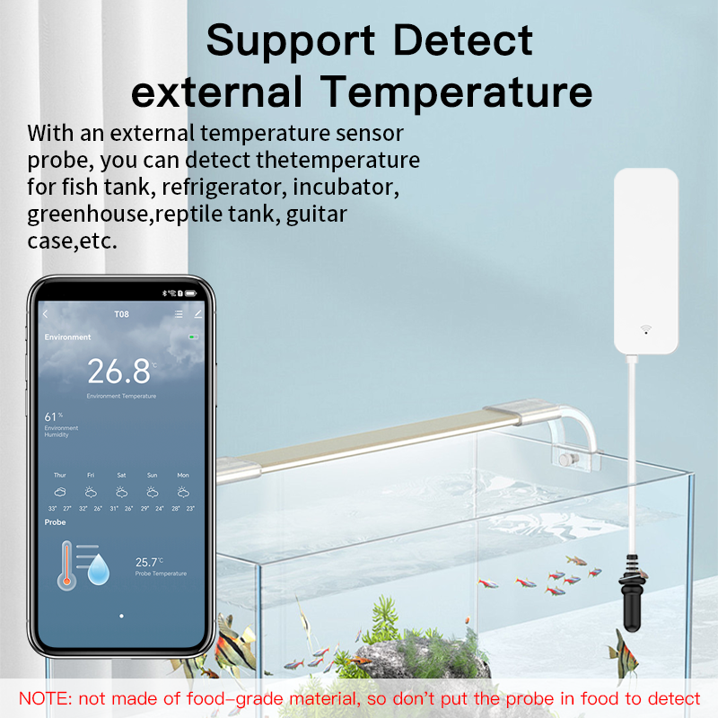 Sensor de temperatura y humedad WiFi Tuya con sonda externa para higrómetro doméstico inteligente, monitoreo por aplicación para plantas, acuario, bodega