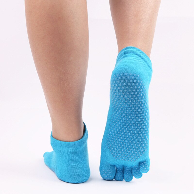 2 Pairs Vrouwen Sport Sokken Antislip Siliconen Vijf Teen Sok Vrouw Ballet Yoga Training Gym Fitness Pilates Sokken: sky blue