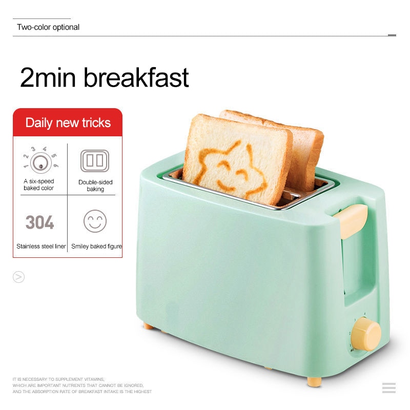 Household Automatic Bread Baking Maker Stainless Steel Electric Toaster Breakfast Machine Toast Sandwich Grill Oven 2 Slice