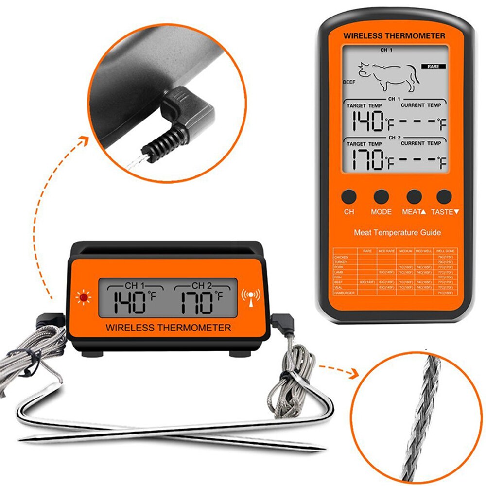 Bbq Thermometer Draadloze Backlight Digitale Voor Koken Vlees Voedsel Keuken Oven Thermometer Met Sonde 2 Temperatuur Alarm