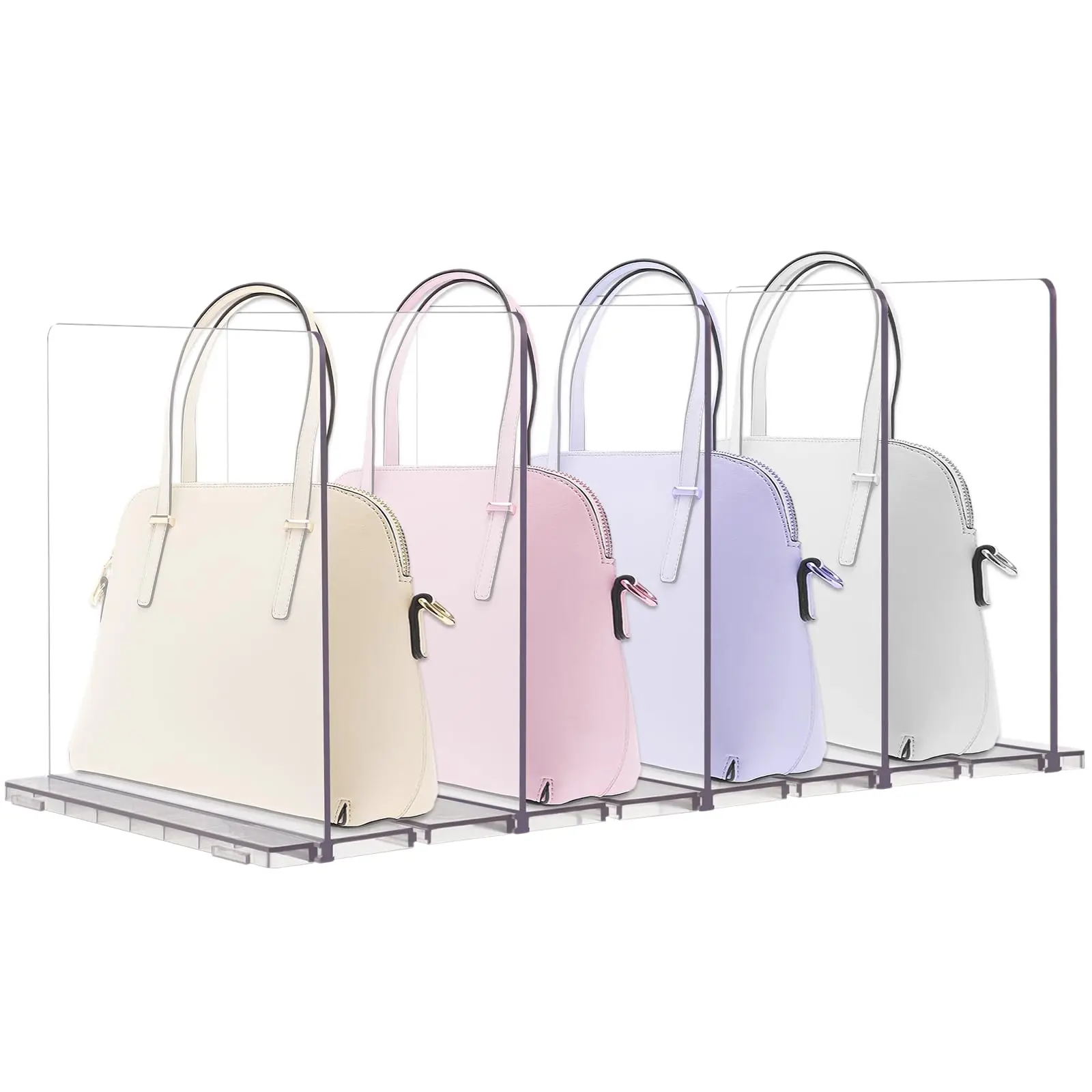 Organisateur de sac à main placard 5 Pack séparateurs d'étagère en acrylique réglables Organization de placard, séparateur de sac à main transparent support de rangement de sac à main
