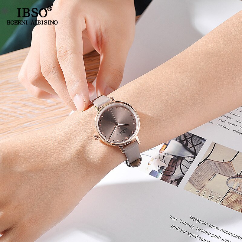 IBSO Brand Luxury Ladies Quartz Watch Leather Strap Montre Femme Women Wrist Watches Relogio Feminino Female Clock