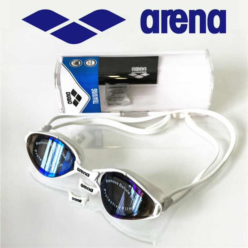 ARENA waterproof and anti fog high-definition adult swimming goggles silicone swim cap: WHITE
