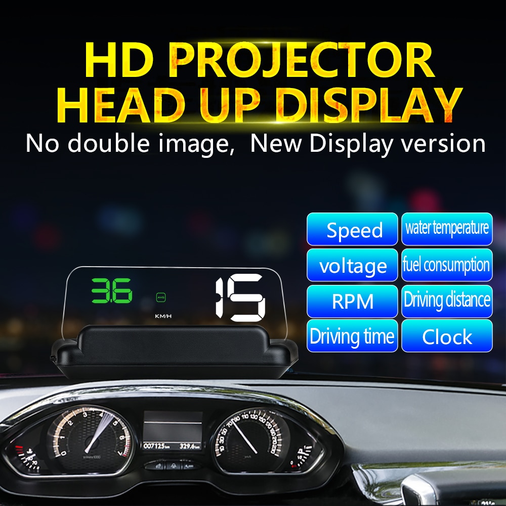 HUD Mirror-pantalla frontal para coche C500, proyector de velocidad para parabrisas, alarma de seguridad, temperatura del agua, sobrevelocidad, RPM, reloj de voltaje,