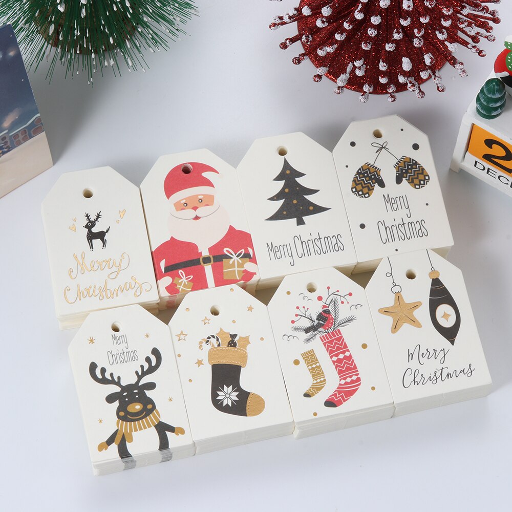 50 stuks Kerst Kraft Labels Hang Tags Cadeaupapier Tag Kerstman Elanden Sokken Party Kaarten Xmas Decoratie DIY ambachten