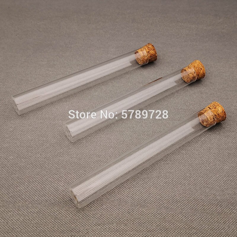 50 unids/lote 20x150mm Tubo de ensayo de fondo plano de vidrio transparente con tapón de corcho, recipiente de reacción de vidrio engrosado de laboratorio con boca plana