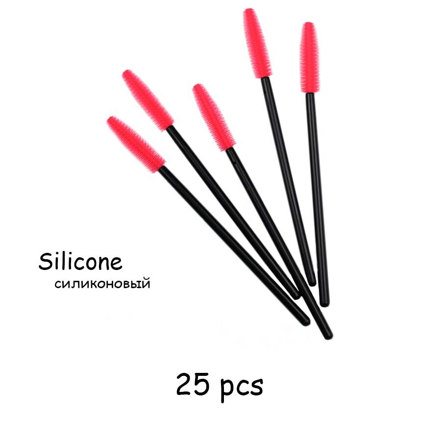 25 Pcs Silikon Pinsel Einweg Wimpern Werkzeug Kamm Mascara Zauberstäbe Make-Up Pinsel Individuelle Applikator Kit für Auge Applikator: 25 pcs deep pink