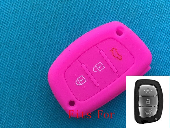 3- knops slimme siliconen sleutelhoes voor hyundai tucson  ix35 solaris  i25 i30 mistra accent afstandsbediening, klapbehuizing, leeg: Rozenrood