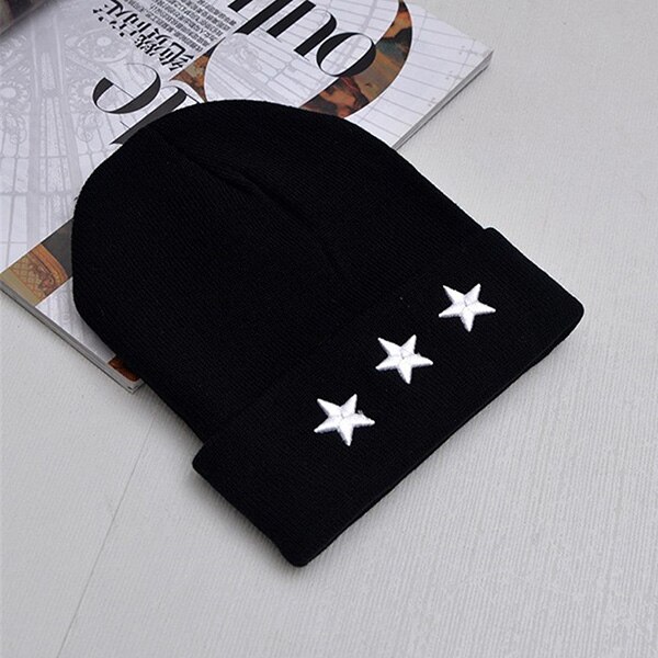 Chapeau tricoté Hip Hop brodé | Casquette d'hiver pour femmes, Bonnet étoiles extérieur, Bonnet de Ski couleur unie, Bonnet de Ski femme, automne et printemps: Black