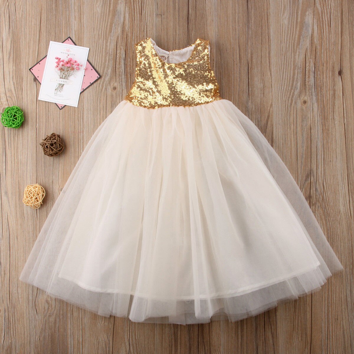Luxury Princess Girl lace Tulle Dresses Pageant Wedding Ball Gown Toddler Children Girl Dresses: Gold / 4T