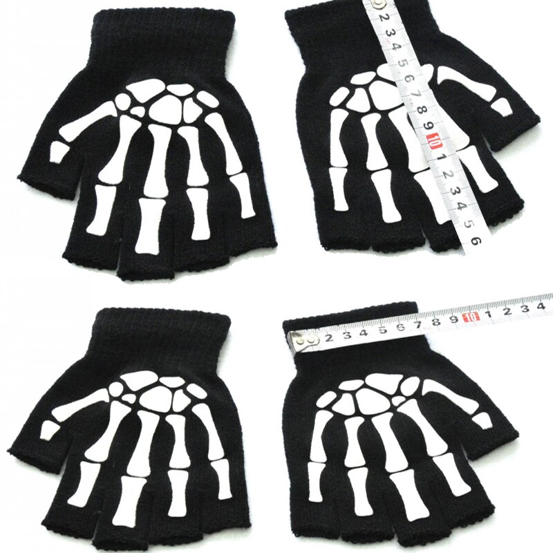 Druck Fluoreszierende Skelett Schädel Gestrickte Halbe Finger Handschuhe Kühlen Herbst Winter Schwarz befreien Handschuhe draussen Sport Fahrrad