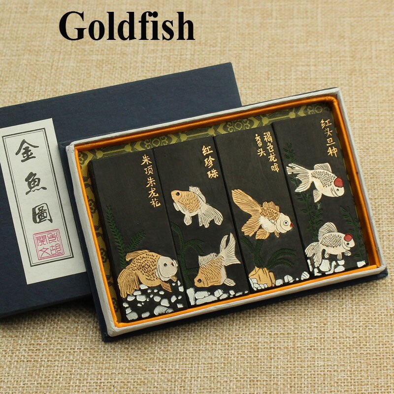 4 stücke Chinesischen Tinte Stock einstellen Solide tinten Huishe Laohukaiwen Chinesischen Sumi-e tinte Farbe kalligraphie tinte Goldfisch