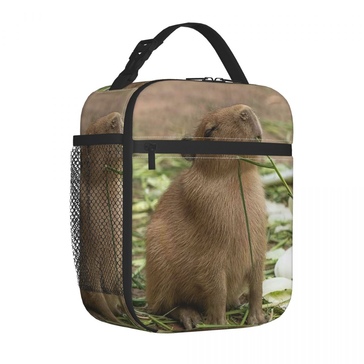 Don't Worry Be Capybara Insulated Lunch Bags Portable Reusable Cooler Bag Tote Lunch Box College Picnic Bento Pouch: Ivory
