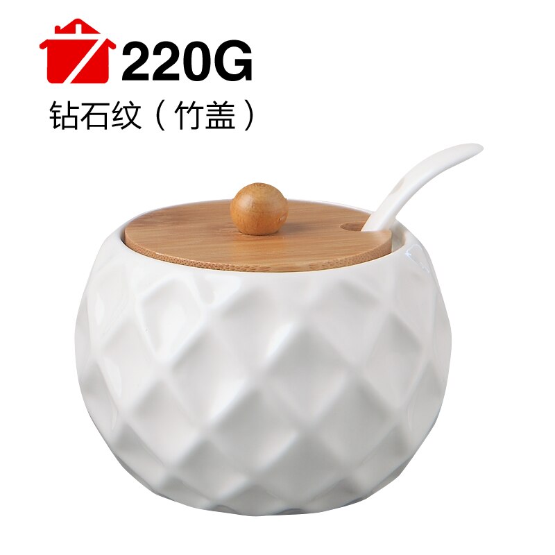 Single Pot Single Tank Ceramic Seasoning Jar Salt Shaker Oiler Kitchen Supplies Chinese Household Seasoning Box with Spoon Lid: b2