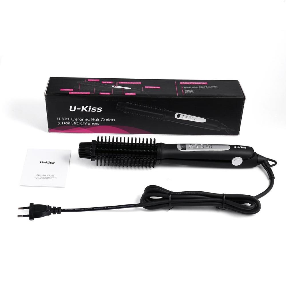 Rulos y alisadores de pelo de cerámica u-kiss, plancha de pelo de cerámica iónica, calentamiento rápido, pantalla LCD termostática de 3 grados