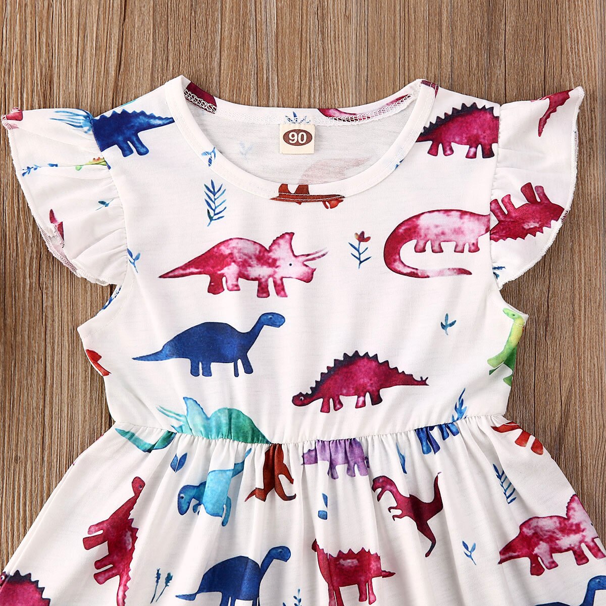 Casual Kids Baby Girls Dinosaur Dress Summer Ruffles Fly Sleeve O-Neck Dress Children Girl Cotton Clothes A-Line Dress 1-6Y