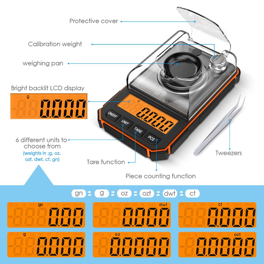 0.001g Digital Scale Portable Mini Scale Precise Graduation Pocket Scale Milligram 50g Calibration Weights Tweezer