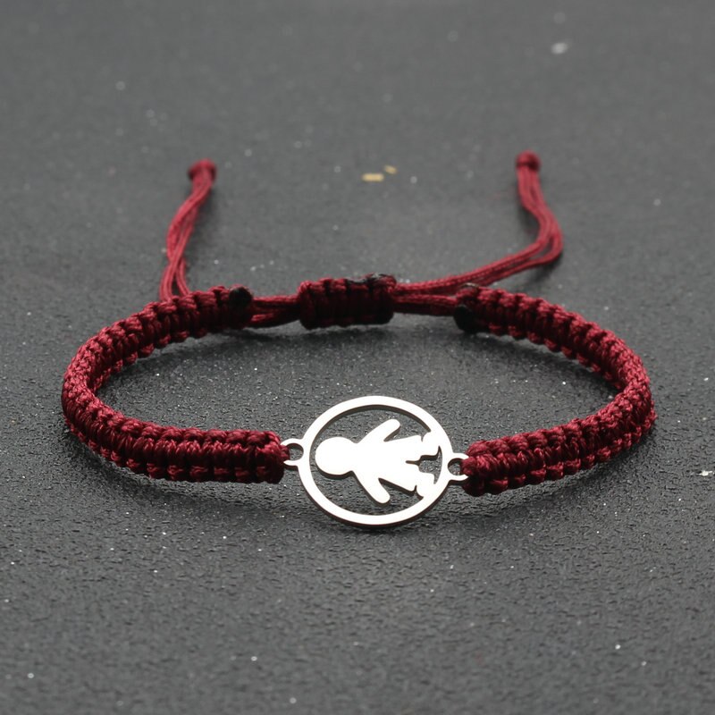 Rvs Schattige Kleine Jongen Bedelarmband Handgemaakte Braid Verstelbare Lucky String Armbanden Voor Vrouwen Mannen Paar Kind: Red wine