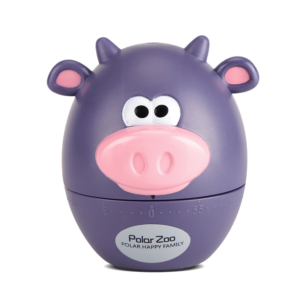 Kitchen Timer Cartoon Cows Bear Kitchen Reminders Timer Mechanical Countdown 55 Minutes Convenient Cooking Supplies Accessories: purple Cattle