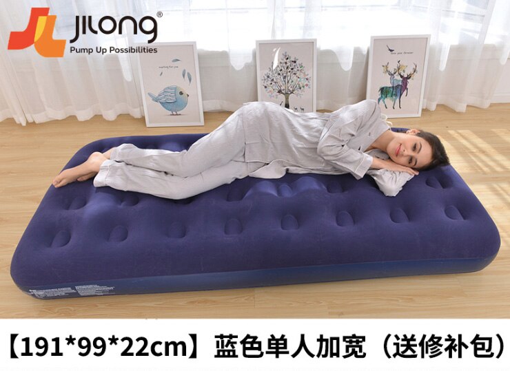 Flocking Comfortable Inflatable Air Bed PVC Portable Air Mattress Eco-friendly Outdoor Camping: Blue 191x99x22CM