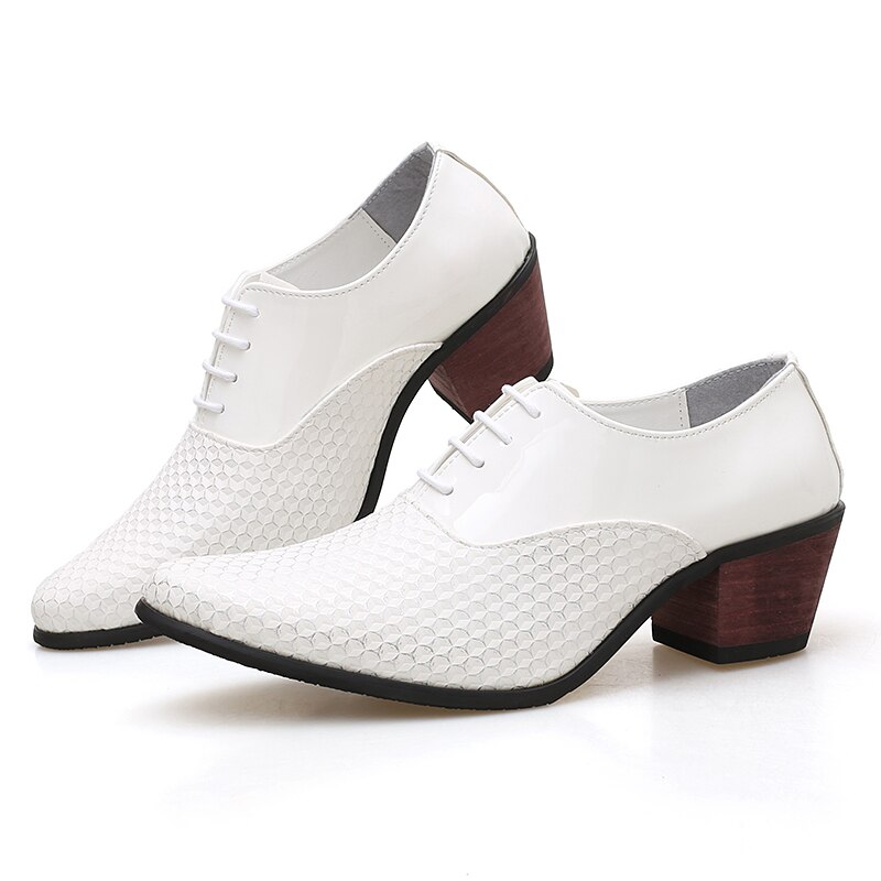 hombres blanco Formal zapatos de tacones altos Oxfords suave mocasín Homme Chaussure aumento de la altura de la vestido Barco de conducción zapatos Gommino: Blanco / 39