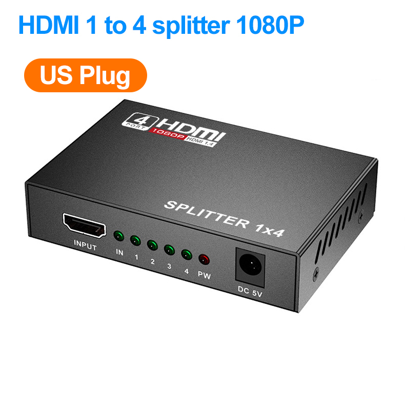 1 in 4 out HDMI Splitter 4K/2K/1080P,Video Divider, HD Video Screen Sharing Device: Glod