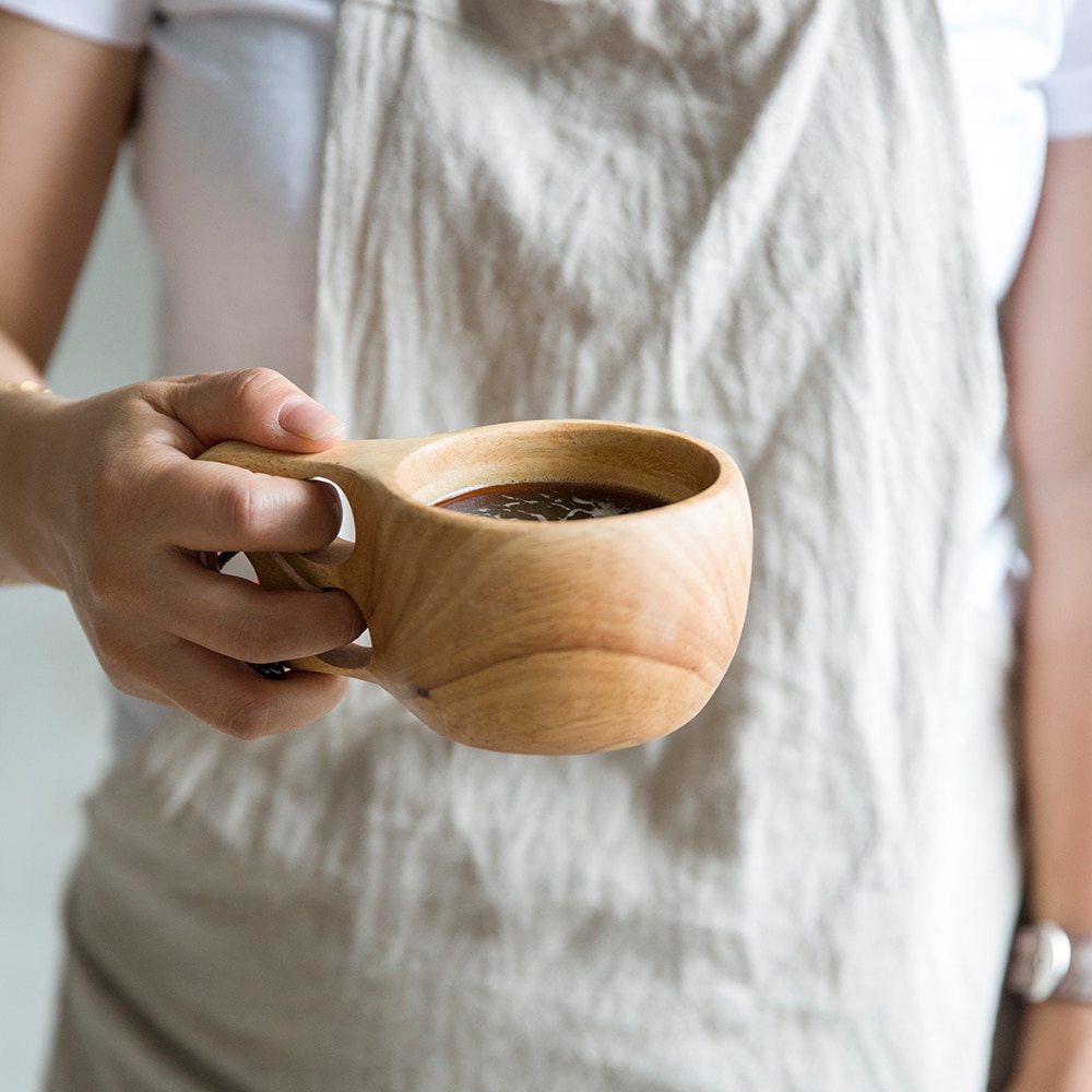 Finland kuksa bærbart kaffekrus gummi træhåndtag to hul kohud reb krog saft mælk