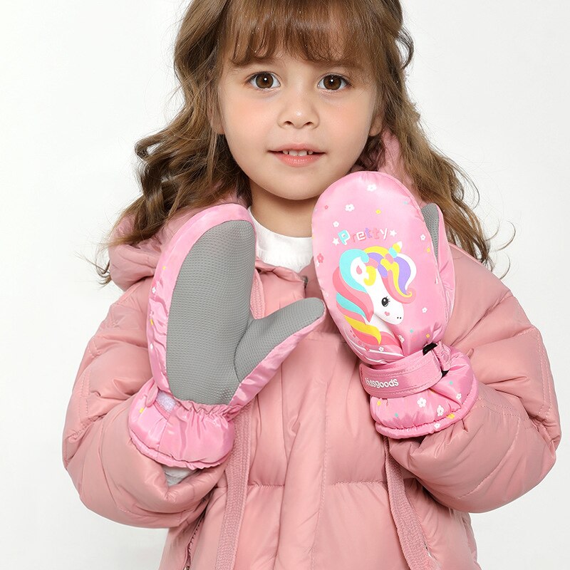 Guantes de esquí para niños, manoplas de invierno a prueba de viento, impermeables, gruesas, cálidas, antideslizantes, para ciclismo, escalada, al aire libre, manoplas cálidas de dibujos animados