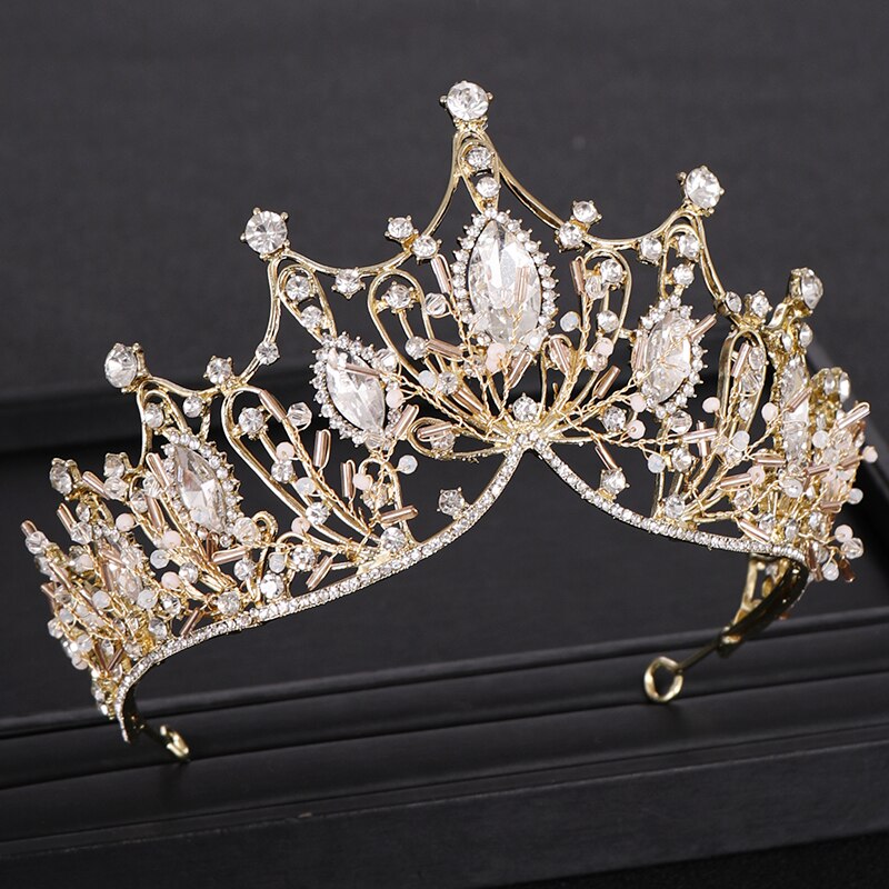 Alla moda Da Sposa corona Barocco Oro di Cristallo Del strass corona Copricapo Da Sposa regina corona Da Sposa Accessori per Capelli Fatti A Mano