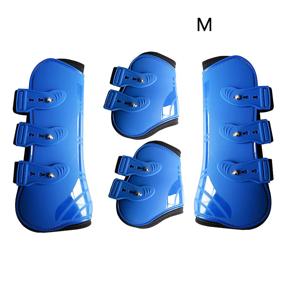 Paardensport Duurzaam Riding Pu Lederen Verstelbare Paard Been Laarzen Guard Training Bescherming Wrap Front Achterpoten Brace Outdoor Farm: Blue M