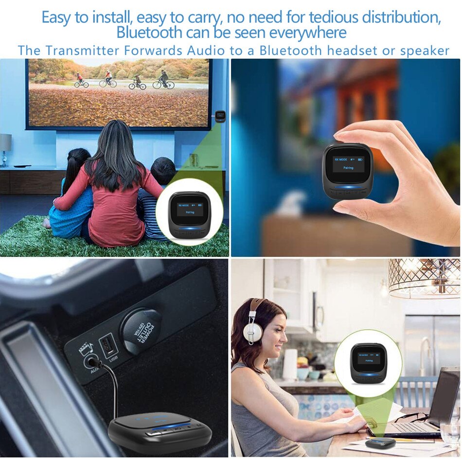 Aptx LL AAC – transmetteur récepteur Audio, Bluetooth 5.0, avec écran OLED, adaptateur sans fil, Jack AUX 3.5mm, pour télévision, voiture, haut-parleur, PC