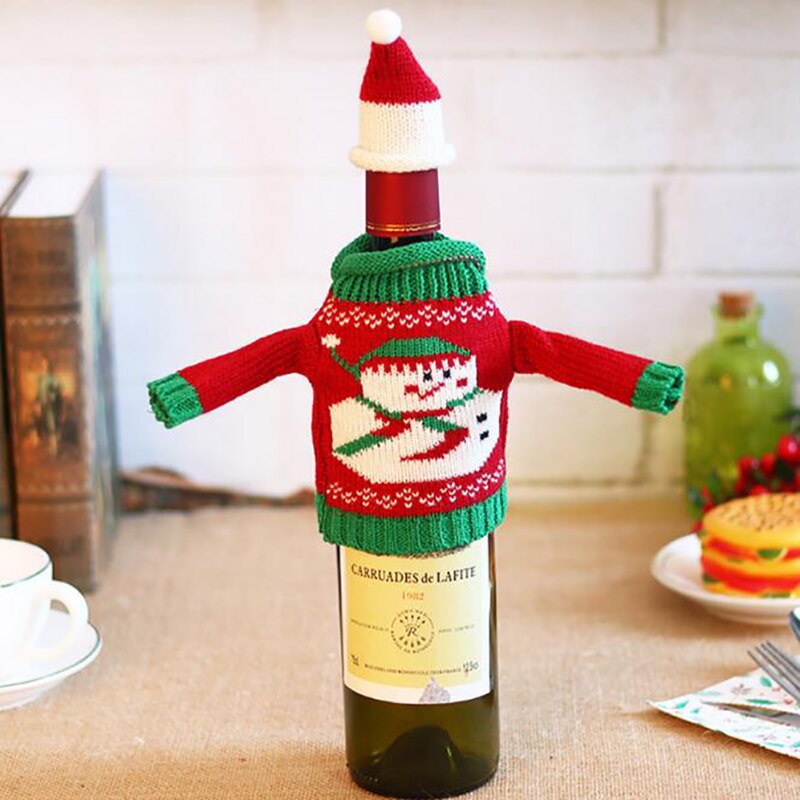 Świąteczne ubranko na butelkę robić wina dzianinowa dekoracja dla butelki czerwonego wina święty mikołaj drzewo łosia nowy rok jadalnia wystrój stołu dekoracje świąteczne nowość: style3