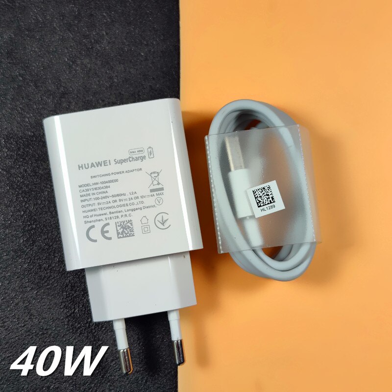 Huawei P40 Pro Original cargador 40W sobrecargar adaptador Usb 5A tipo C Cable para P30 P40 Pro amigo 20 30 Pro Nova 5t P20: EU charger and cable