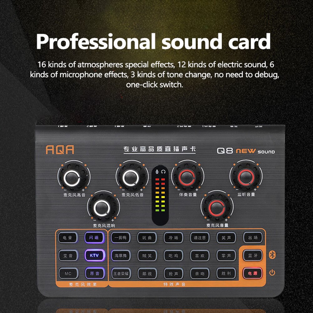 Q8 Microphone External BT Sound Card Mobile Phone Live Recording Equipment Sound Changing Effector External Mixer