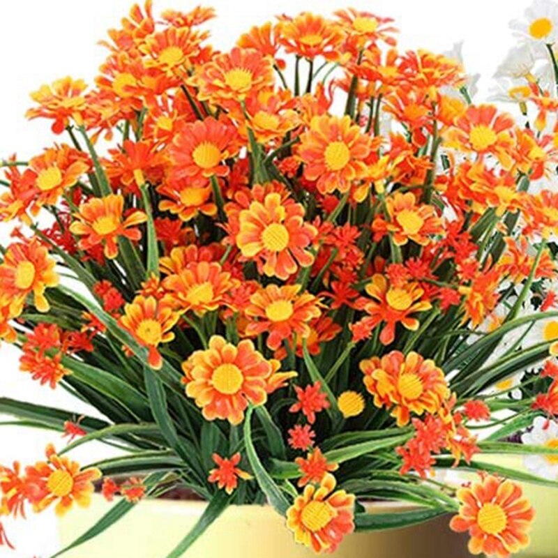 6 Bunches of Outdoor Artificial Daisy Flowers for Outdoor Greening Garden Porch Farm Decoration (Orange Red)