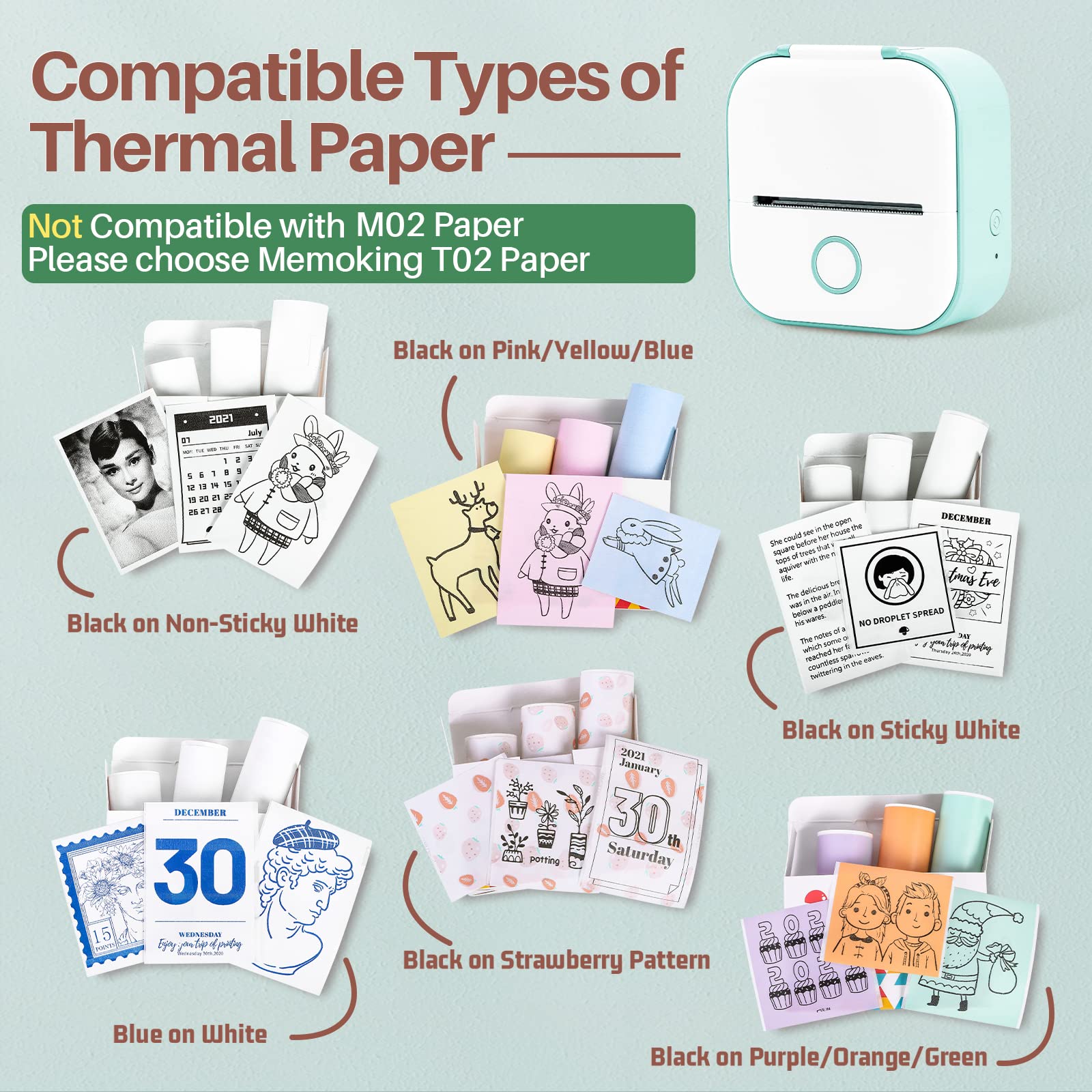 Phomemo T02 – Mini-imprimante thermique Portable sans encre, création d&#39;autocollants, sans fil, pour Journal intime et étude