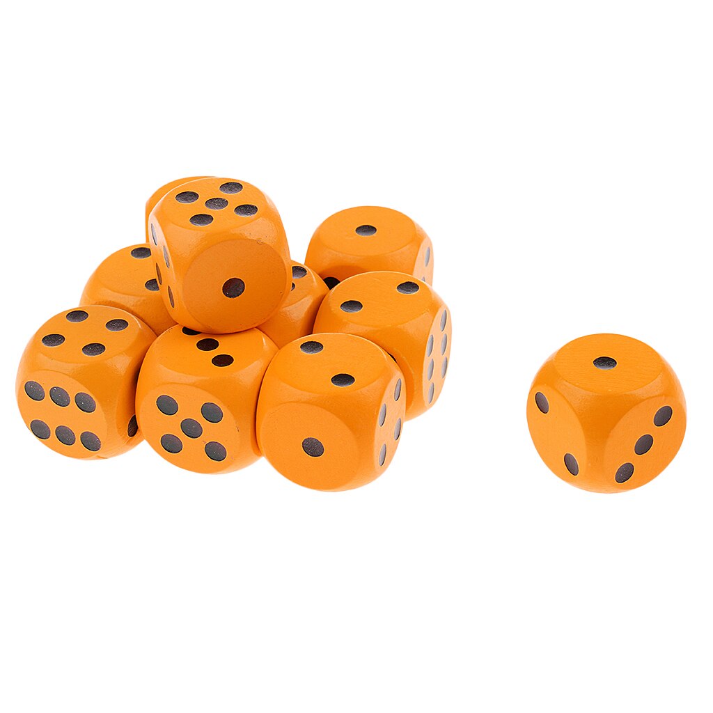 10 Pieces Wooden Dice Six Sided Dice Digital Dice D6 Rounded Wood Dice for D&D RPG Games Orange