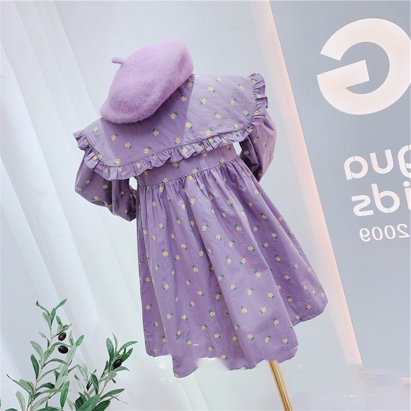 Autumn Girls Long Sleeve Princess Dress Kids Cotton Floral Dresses