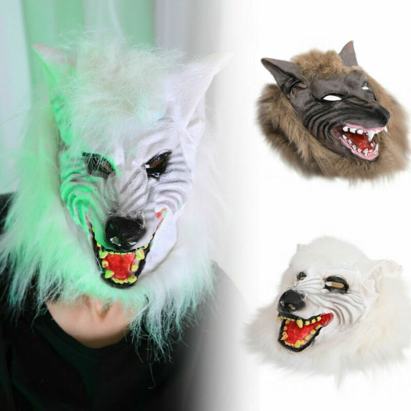 VS VOORRAAD Halloween Scary Latex Dier Wolf Hoofd Met Haar Masker Fancy Dress Kostuum Party