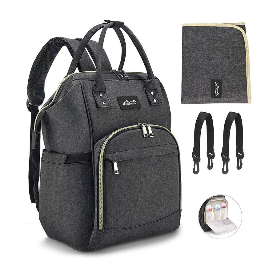 Viedouce thermal insulated school lunch bag travel usb diaper kid men women office lunch cooler box bag for women men kids lunch: Diaper bag black