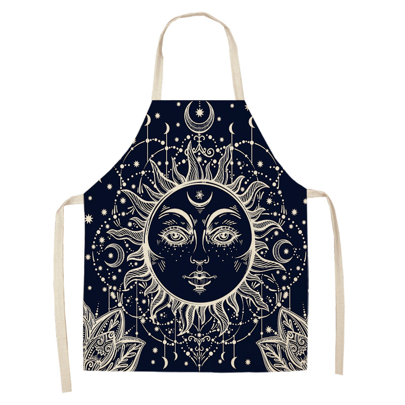 1Pcs Ramadan Pattern Cotton Linen Kitchen Aprons for Woman and Man Home Cooking Baking Shop Cleaning Accessory 53*65cm DD1001: C