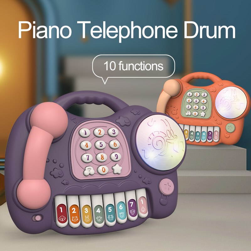 Eletric Hand Drum Piano Kindje Telefoon Speelgoed Voor Kinderen Xmas Onderwijs Muziek Licht Telefoon Juguetes Meisjes Vroeg Leren Speelgoed