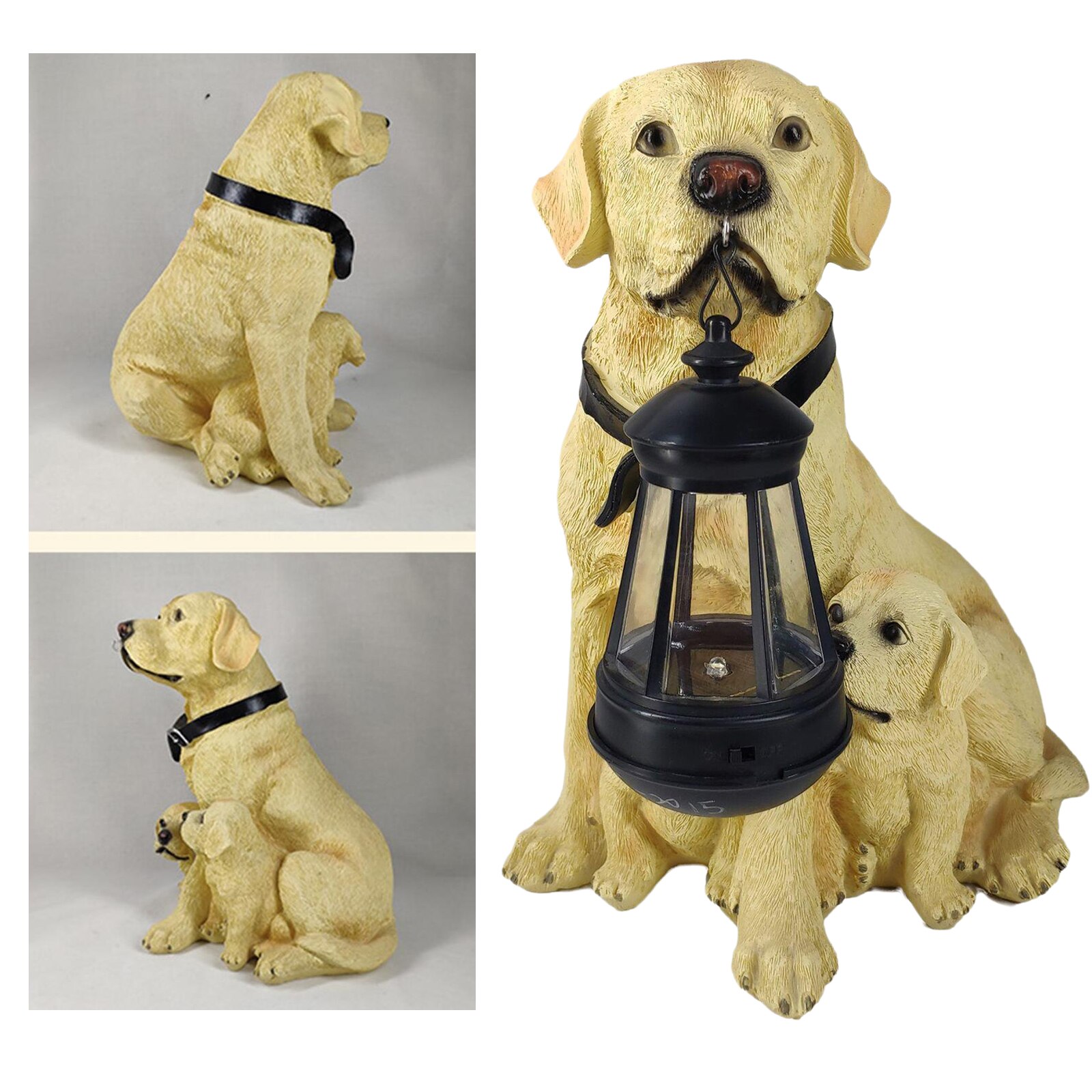 Garden Ornament Resin Dog Statue Outdoor Detachable Solar LED Light Lantern