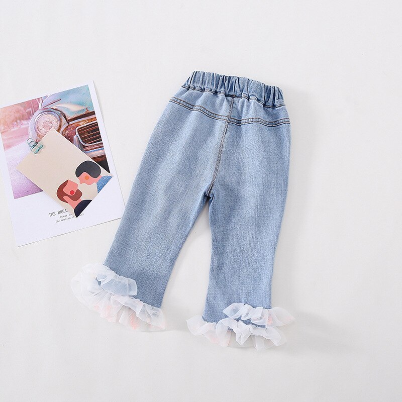 Flickor sommar jeansbyxor barn jeans barn byxor för småbarn bebis tjej prinsessa mesh jeans torusers kläder 1-5 år: Rosa / 24m