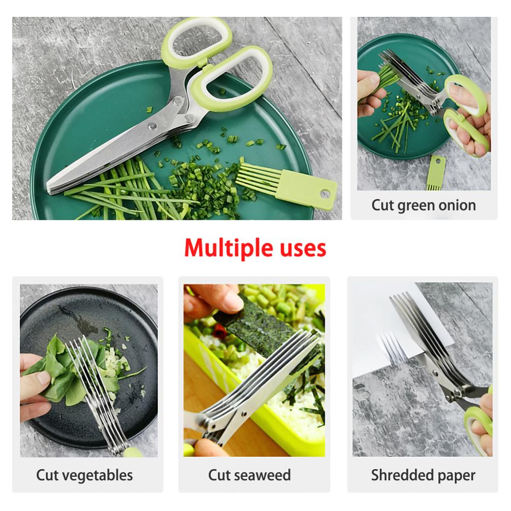 Ciseaux à légumes multi-couches oignon vert, ciseaux de bureau à cinq couches pour déchiqueter le papier, ciseaux à légumes de cuisine
